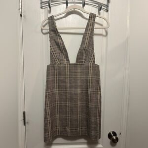 Zara pinafore dress Sexy plaid academia women’s S brown preppy jumper sequin EUC